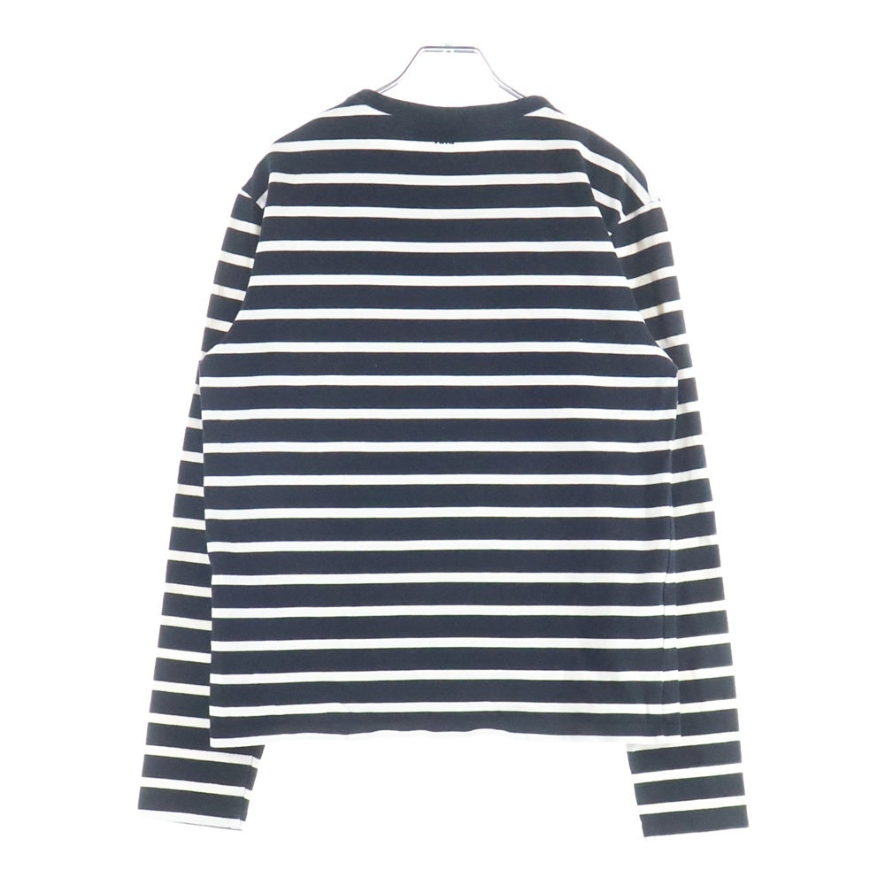 AMI Alexandre Mattiussi(アミアレクサンドルマテュッシ) L/S T-Shirt ハートロゴ刺繍 ボーダー長袖Tシャツ ロンT ブラック SPEH18J104.72