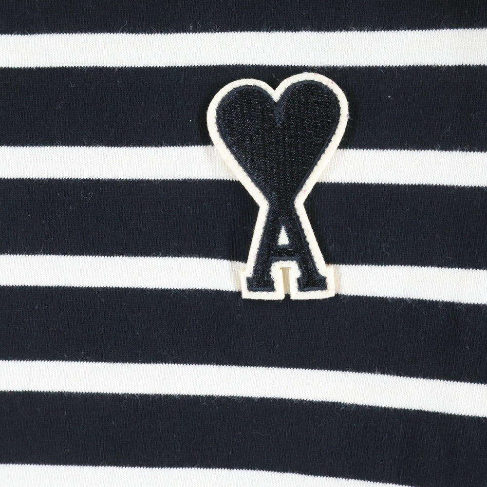 AMI Alexandre Mattiussi(アミアレクサンドルマテュッシ) L/S T-Shirt ハートロゴ刺繍 ボーダー長袖Tシャツ ロンT ブラック SPEH18J104.72