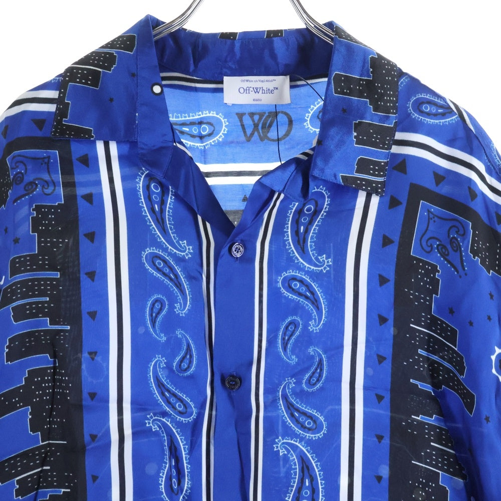OFF-WHITE(オフホワイト) 24SS Bandana Bowling Shirt バンダナボウリングシャツ 総柄レーヨン半袖シャツ ブルー OMGG013S24FAB0034646