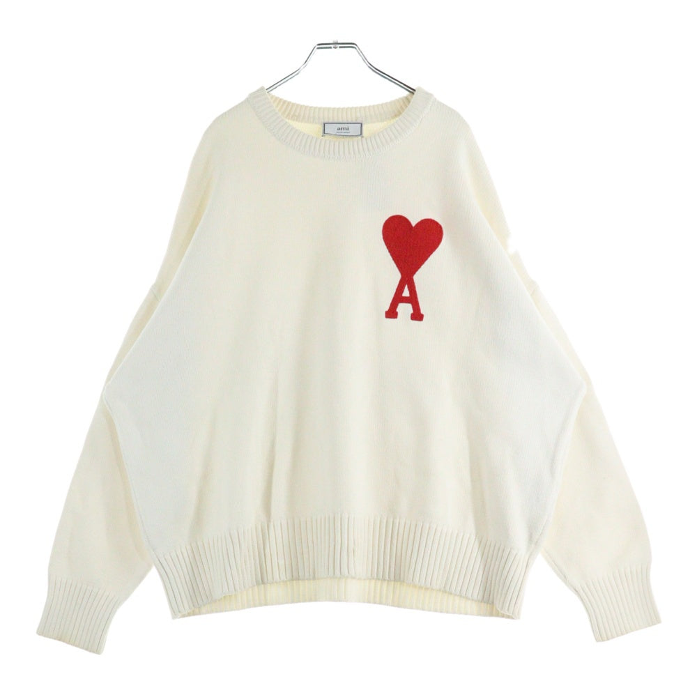 AMI Alexandre Mattiussi(アミアレクサンドルマテュッシ) Knit Sweater ハートロゴ刺繍 クルーネック ニットセーター アイボリー A20HK009.006