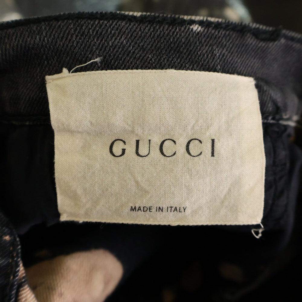GUCCI(グッチ) 17SS ミケーレ初期 Tie Die Deinm Pants 刺繍 タイダイ ブリーチ加工デニムパンツ ストレートパンツ グレー