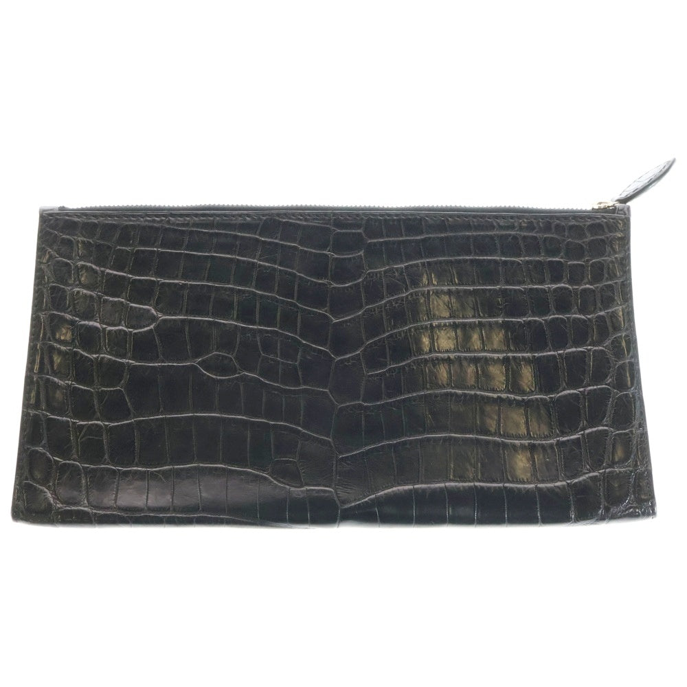 lucien pellat-finet(ルシアンペラフィネ) Crocodile Skull Clutch クロコダイル レザー スカルクラッチバッグ ハンドバッグ セカンドバッグ ブラック