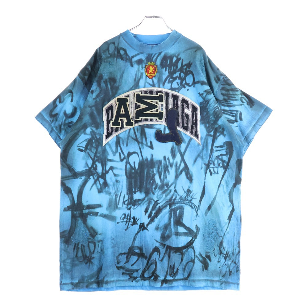 BALENCIAGA(バレンシアガ) 23SS Skater T-Shirt デストロイ スケーター ダメージ加工半袖Tシャツ ブルー 739028 TOVA7
