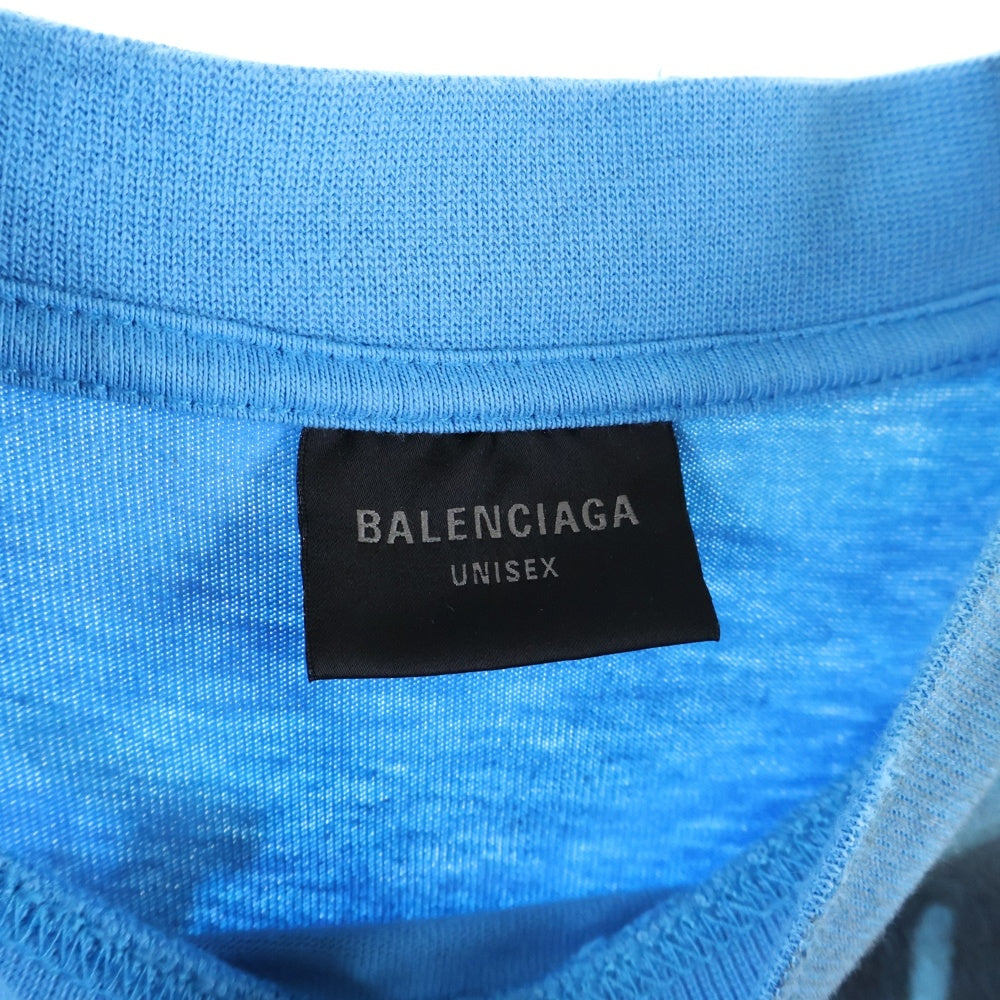 BALENCIAGA(バレンシアガ) 23SS Skater T-Shirt デストロイ スケーター ダメージ加工半袖Tシャツ ブルー 739028 TOVA7