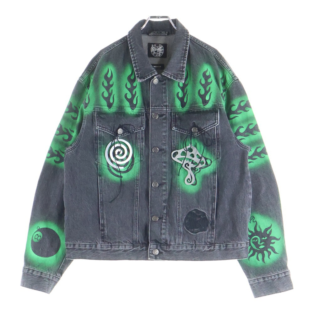 STUSSY(ステューシー) 24AW ×Dries Van Noten Hand-Stencilled Denim Jacket ドリスヴァンノッテン ハンドステンシル デニムジャケット グレー