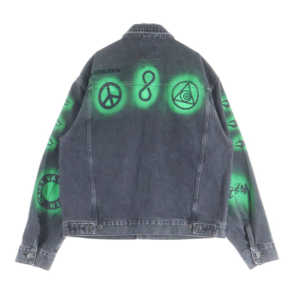 STUSSY(ステューシー) 24AW ×Dries Van Noten Hand-Stencilled Denim Jacket ドリスヴァンノッテン ハンドステンシル デニムジャケット グレー