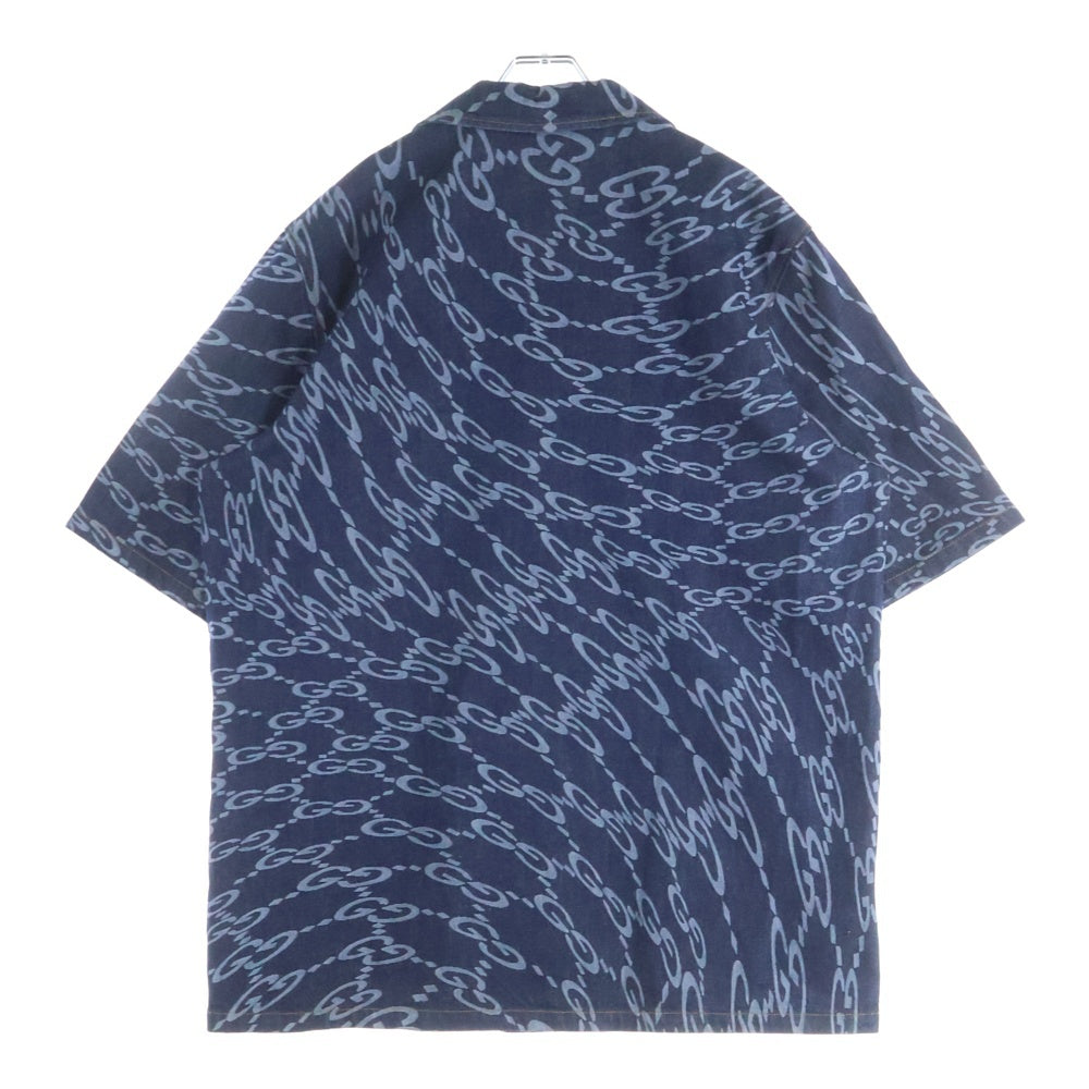 GUCCI(グッチ) Blue Wave Shaped GG Laser Printed Denim Shirt 半袖デニムシャツ インディゴ 782744 XDCWQ