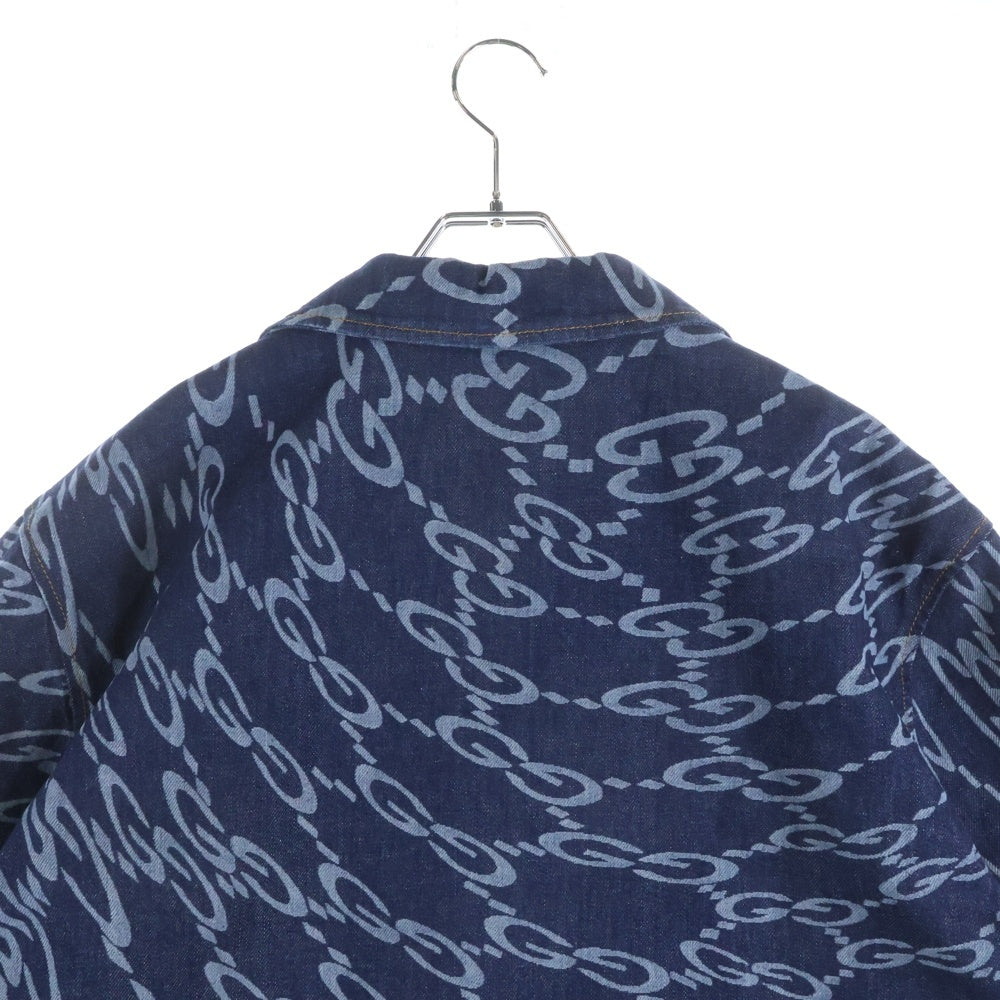GUCCI(グッチ) Blue Wave Shaped GG Laser Printed Denim Shirt 半袖デニムシャツ インディゴ 782744 XDCWQ