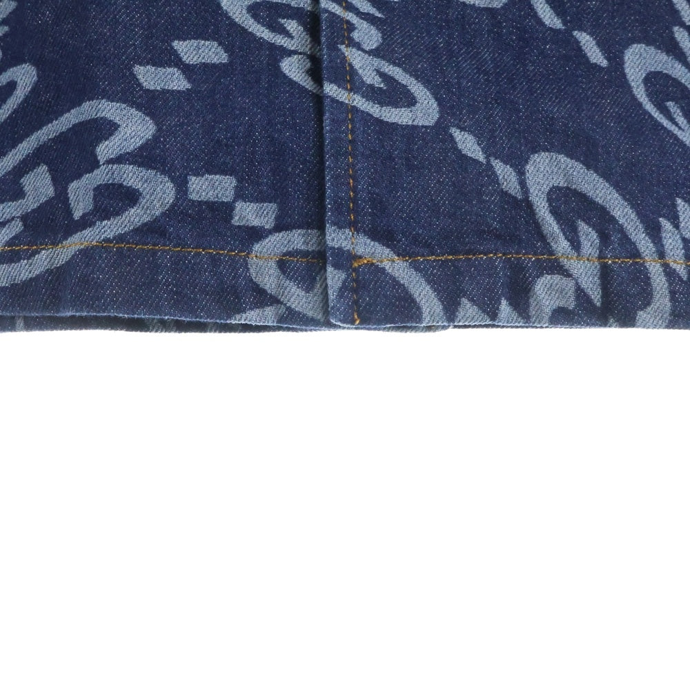 GUCCI(グッチ) Blue Wave Shaped GG Laser Printed Denim Shirt 半袖デニムシャツ インディゴ 782744 XDCWQ