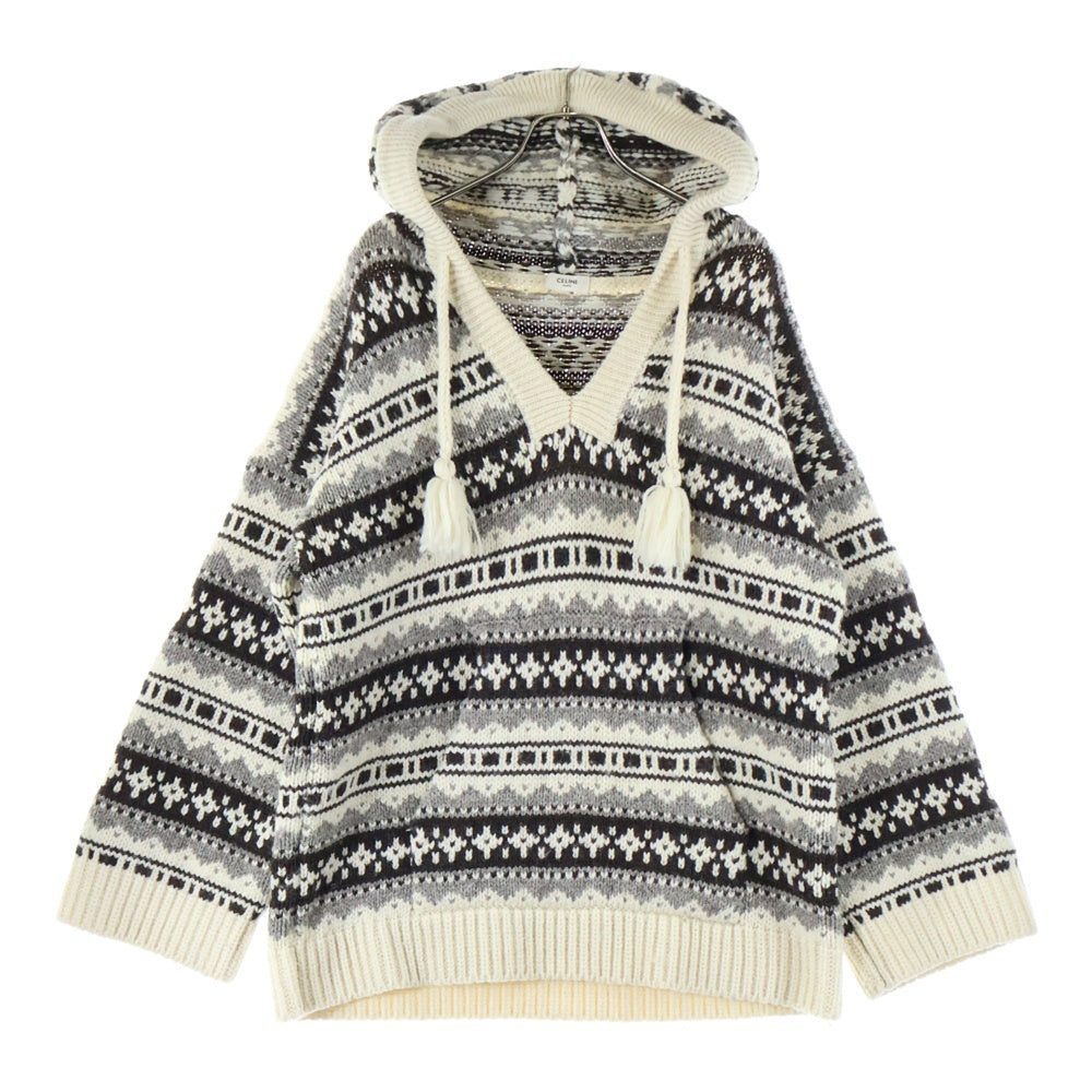 CELINE(セリーヌ) 21AW Nordic Knit Hoodie ノルディックニットフーディー プルオーバーパーカー アイボリー 2A80R107O