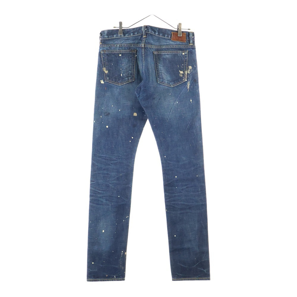 RRL ダークブルーデニムパンツ ボタンフライ RRL(ダブルアールエル) ボタンフライ ペイントストレートデニムパンツ