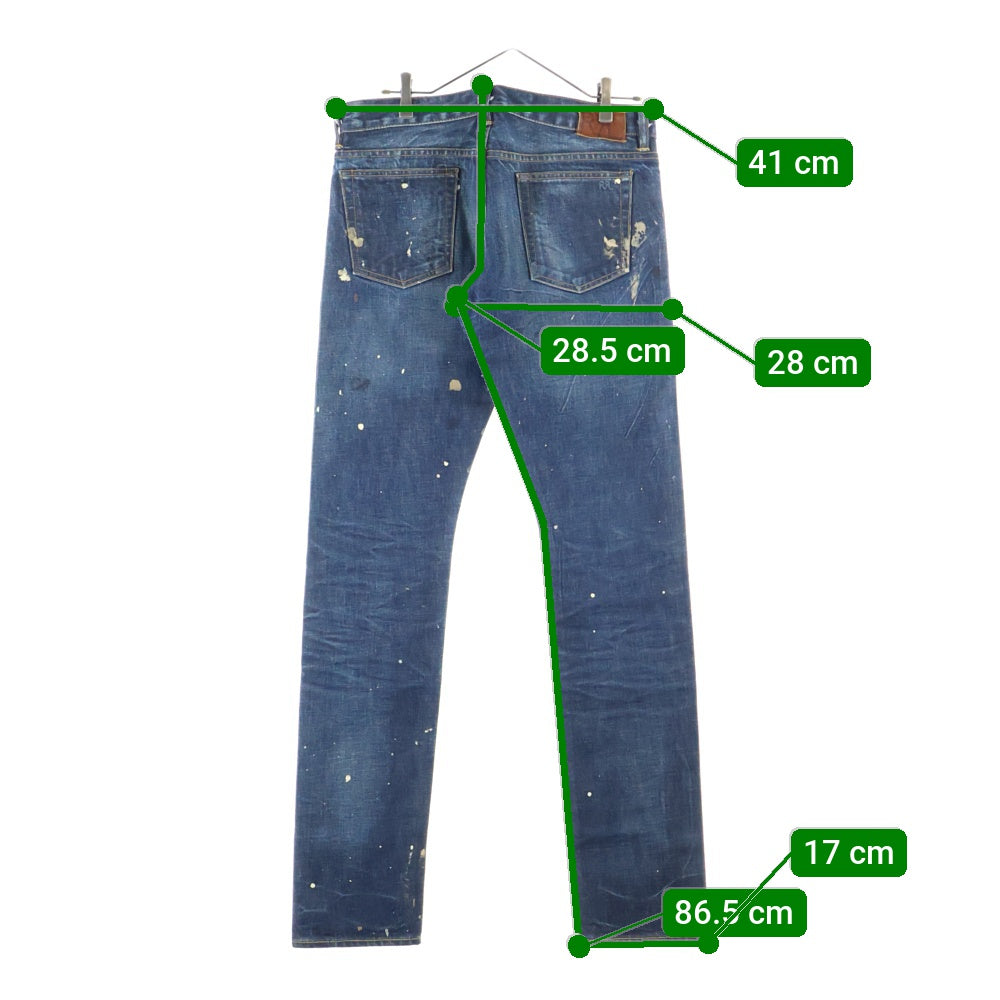 RRL ダークブルーデニムパンツ ボタンフライ RRL(ダブルアールエル) ボタンフライ ペイントストレートデニムパンツ
