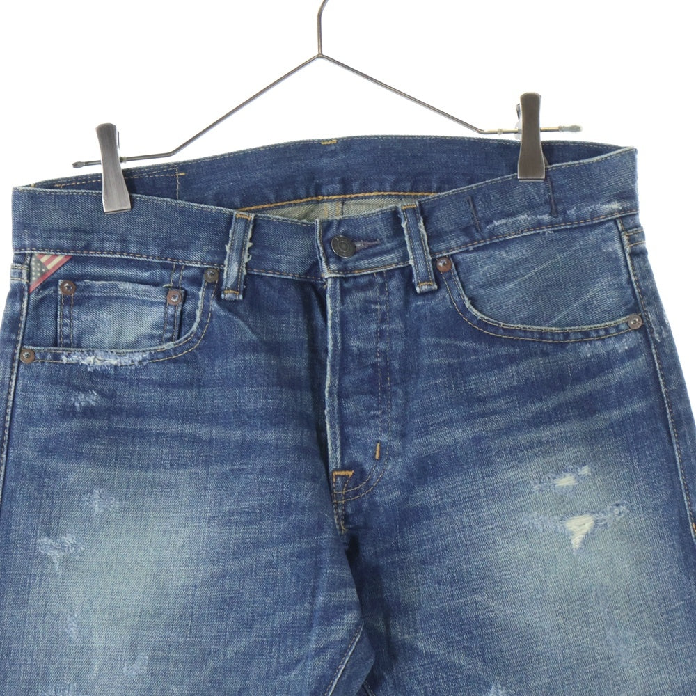 RALPH LAUREN(ラルフローレン) Slim ボタンフライ ダメージ加工 デニムスキニーパンツ インディゴ