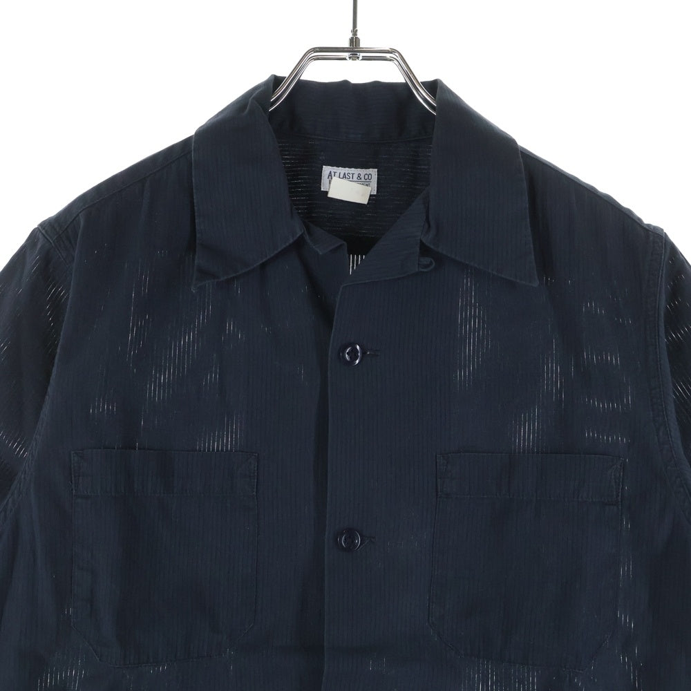 AT LAST & CO(アットラスト) WORK SHIRT ストライプ半袖ワークシャツ ネイビー