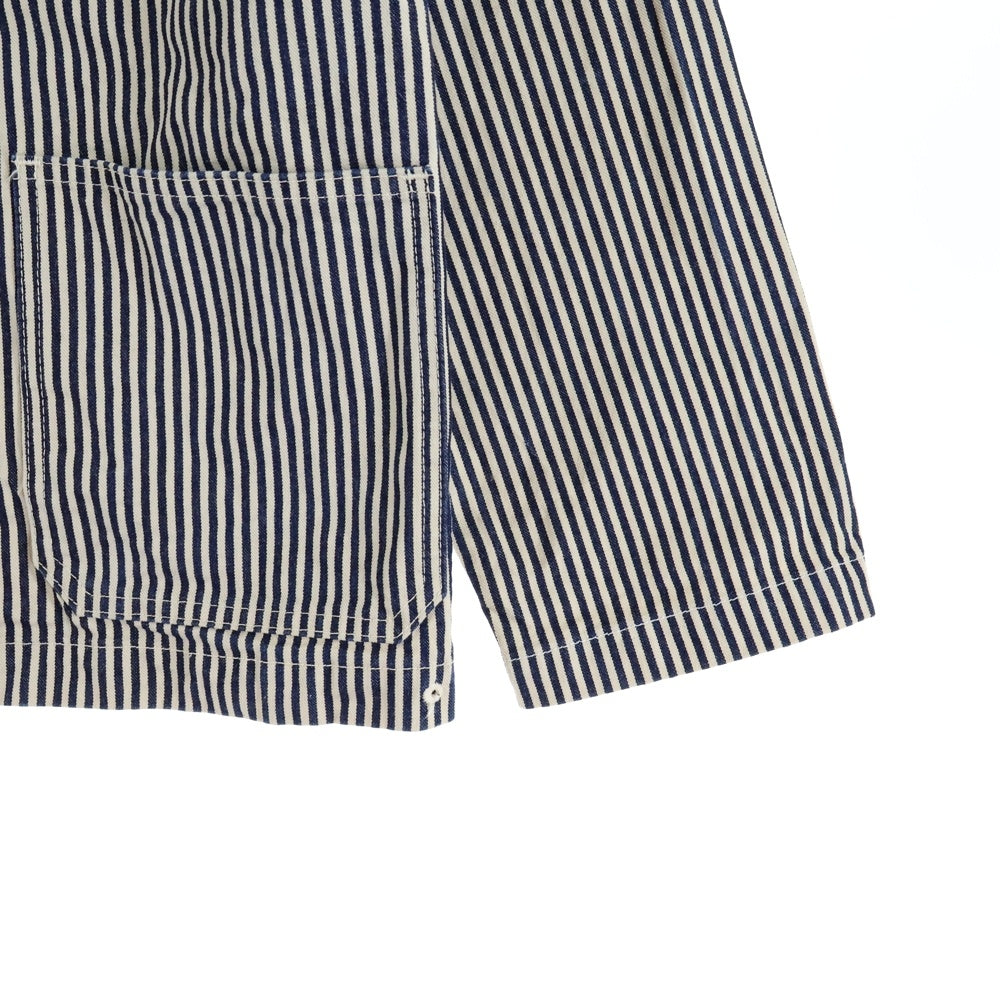 AT LAST & CO(アットラスト) SHAWL COLLAR COVERALL ヒッコリーデニムショールカバーオールジャケット ホワイト/ネイビー