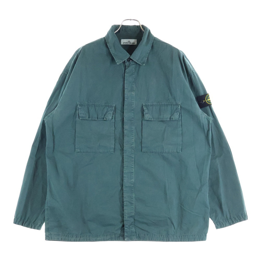 STONE ISLAND(ストーンアイランド) Overshirt ロゴワッペン ウォッシュド加工 長袖シャツ グリーン 7815115WN