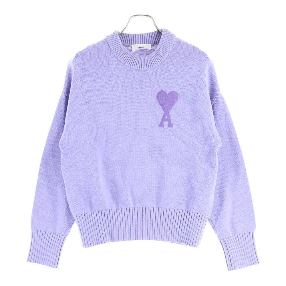 AMI Alexandre Mattiussi(アミアレクサンドルマテュッシ) Knit Sweater ロゴ刺繍 クルーネックウールニットセーター パープル E21FK009.016