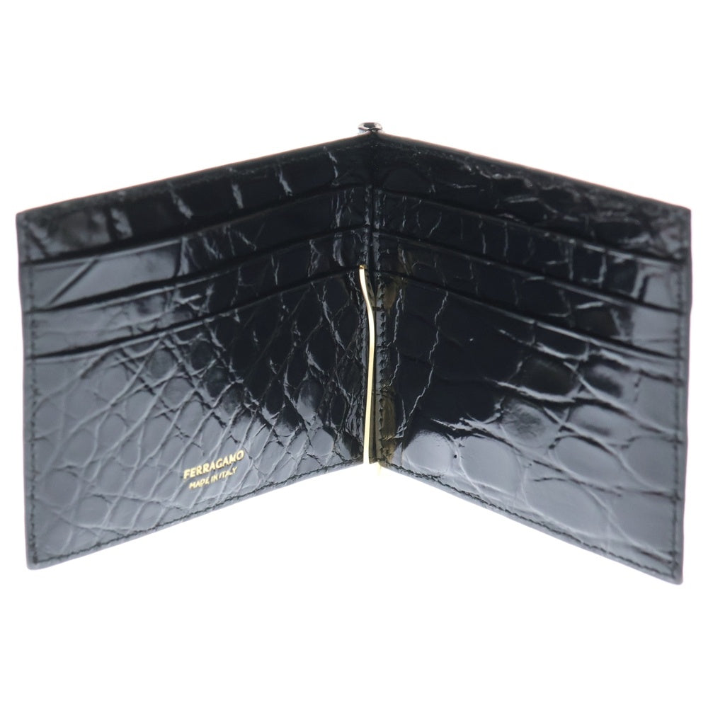 Salvatore Ferragamo(サルヴァトーレ フェラガモ) Aligator Nerr クロコダイル レザーウォレット 財布 ブラック 661454
