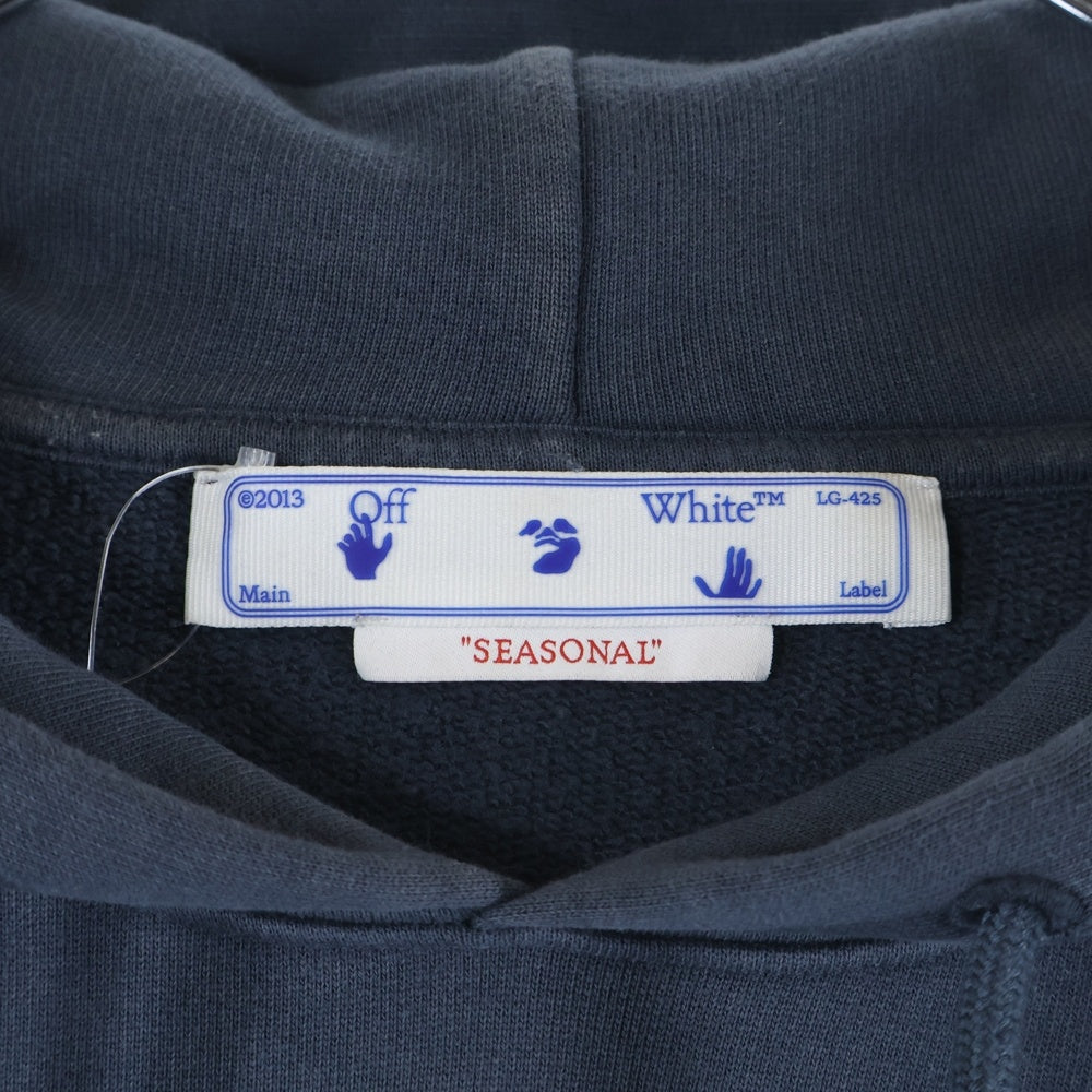 OFF-WHITE(オフホワイト) 22AW Logo Printed Drawstring Hoodie プルオーバースウェットパーカー フーディー ネイビー OMBB085F22FLE004