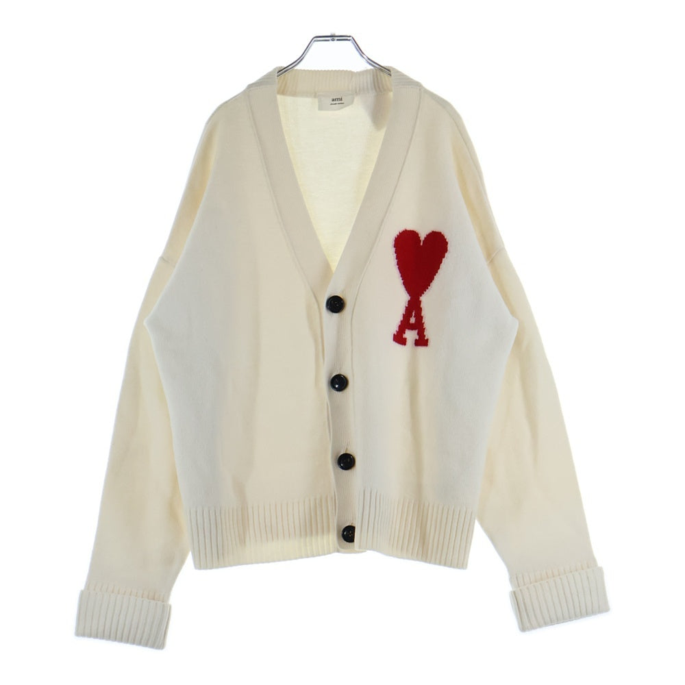 AMI Alexandre Mattiussi(アミアレクサンドルマテュッシ) Knit Cardigan ハートロゴ ウールニットカーディガン アイボリー H21K303.018
