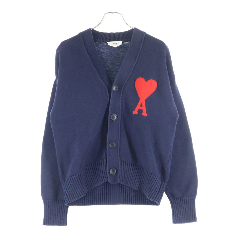 AMI Alexandre Mattiussi(アミアレクサンドルマテュッシ) Knit Cardigan ハートロゴ ウールニットカーディガン ネイビー A21HK303.016