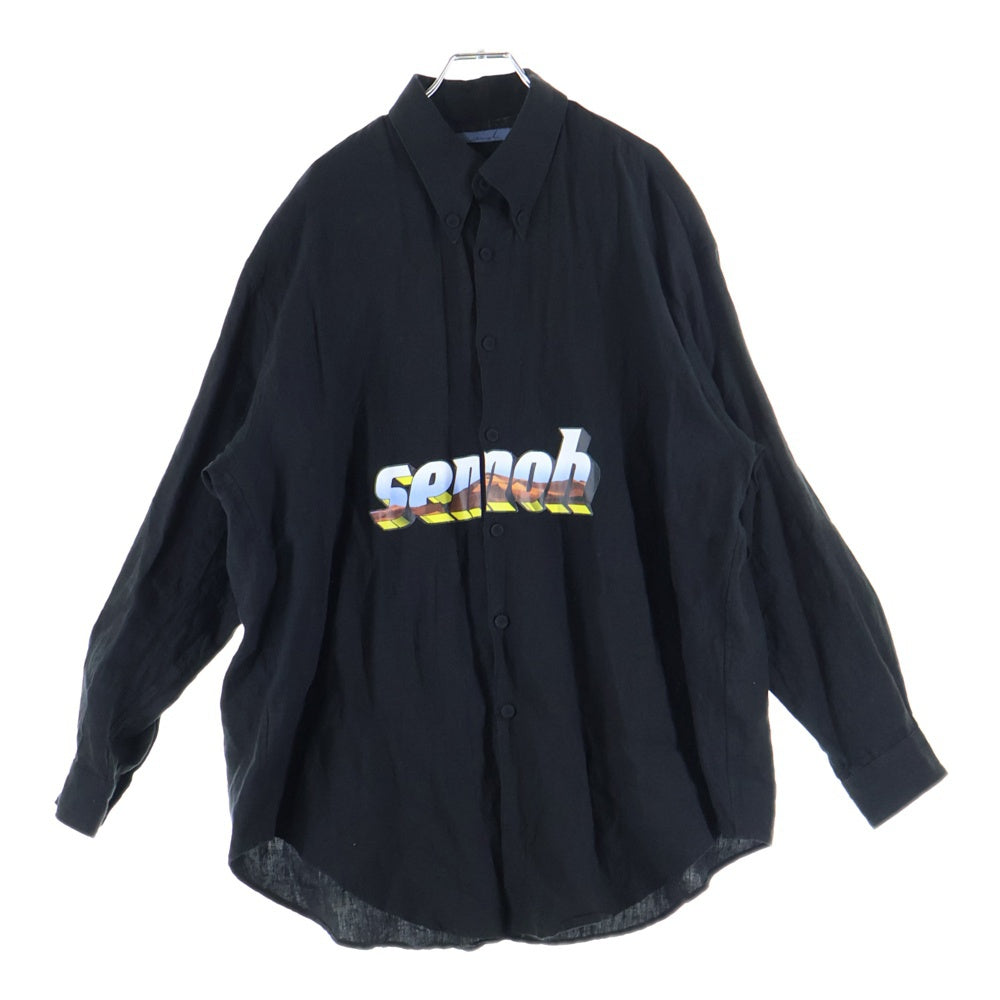 NO BRAND(ノーブランド) SEMOH セモー Front Logo Shirts フロントロゴプリント 長袖シャツ ブラック