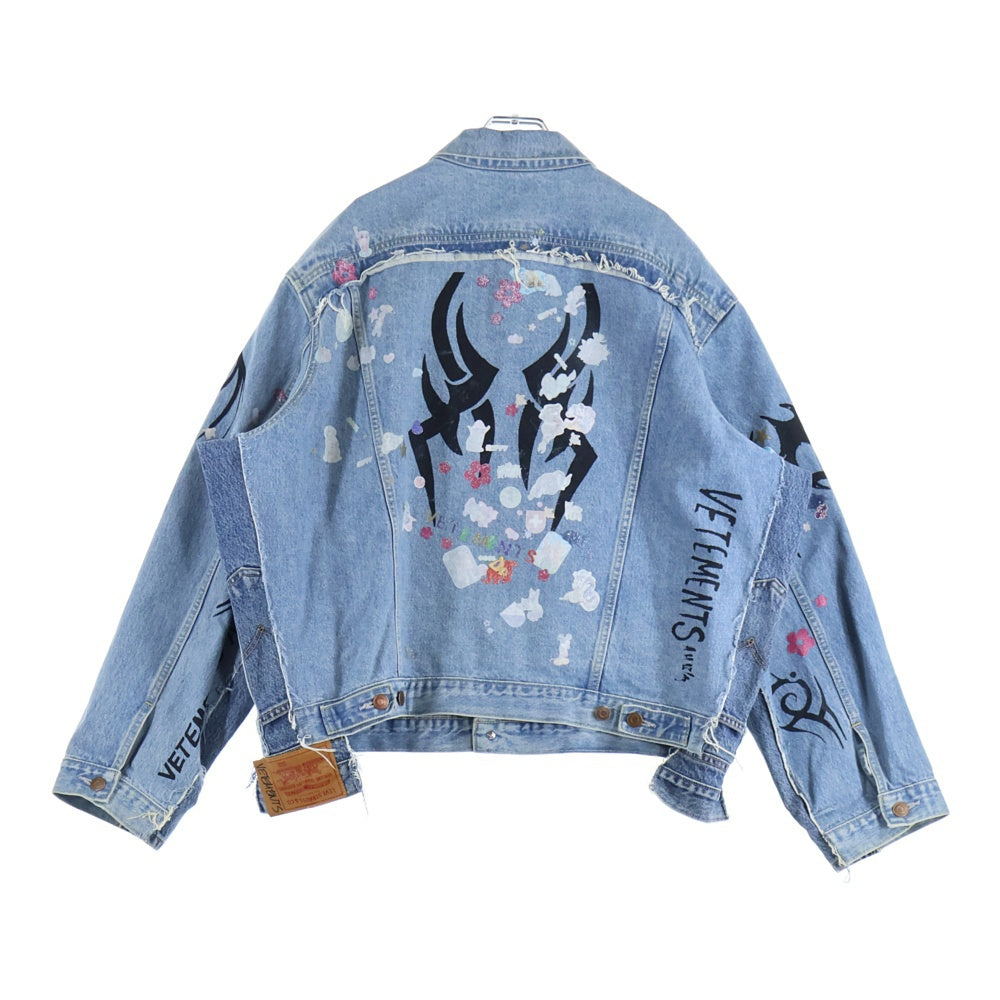 VETEMENTS(ヴェトモン) 18AW Tribal Sticker Oversize Denim Jacket トライバル ステッカー オーバーサイズデニムジャケット インディゴ WAH19JA111