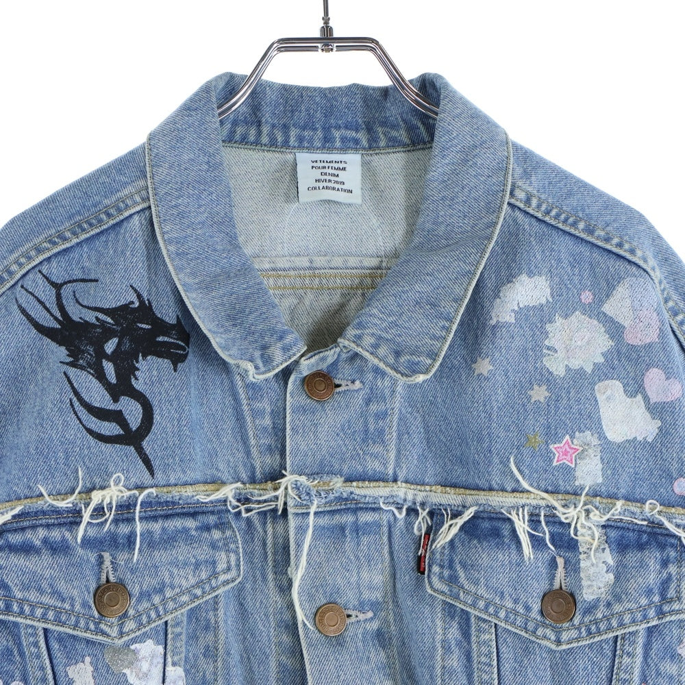 VETEMENTS(ヴェトモン) 18AW Tribal Sticker Oversize Denim Jacket トライバル ステッカー オーバーサイズデニムジャケット インディゴ WAH19JA111