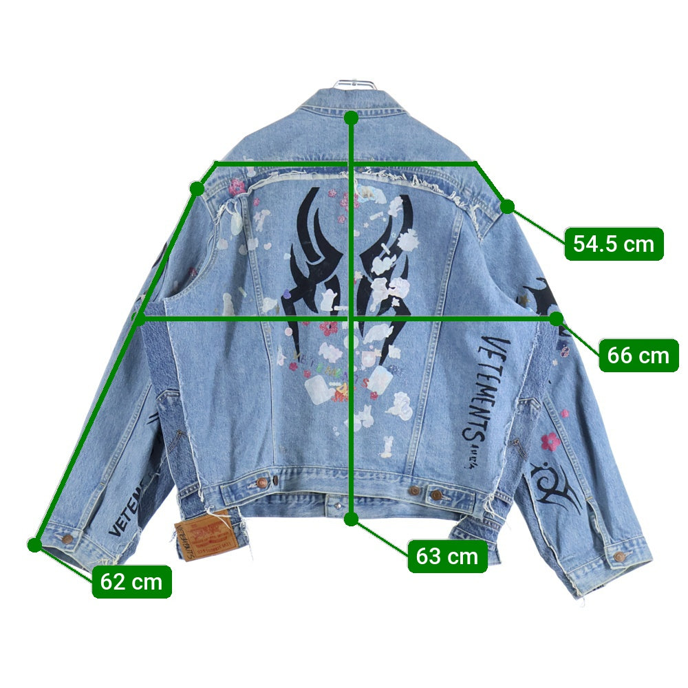 VETEMENTS(ヴェトモン) 18AW Tribal Sticker Oversize Denim Jacket トライバル ステッカー オーバーサイズデニムジャケット インディゴ WAH19JA111