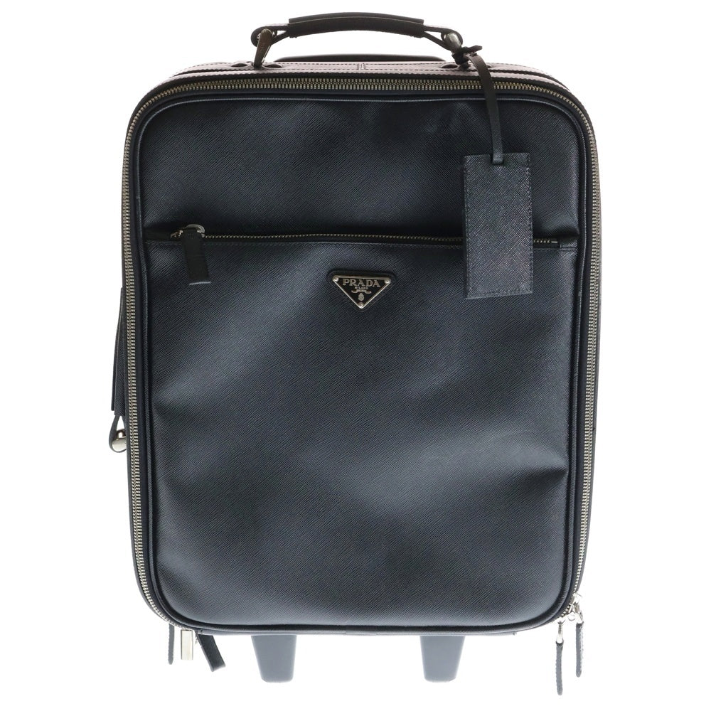 PRADA(プラダ) サフィアーノ トライアングルロゴ レザーキャリーケース ブラック