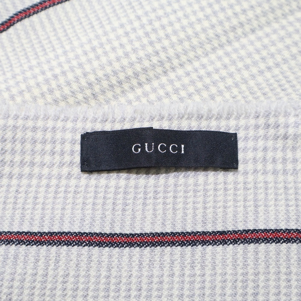GUCCI(グッチ) ストライプ ウールマフラー グレー レディース