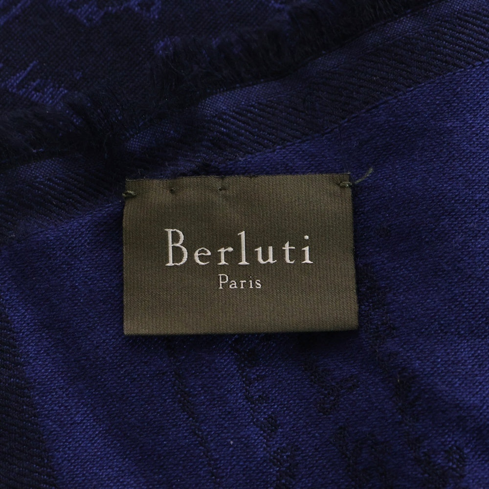 Berluti(ベルルッティ) カリグラフィ スクリット カシミア混 ストール スカーフ ブルー レディース