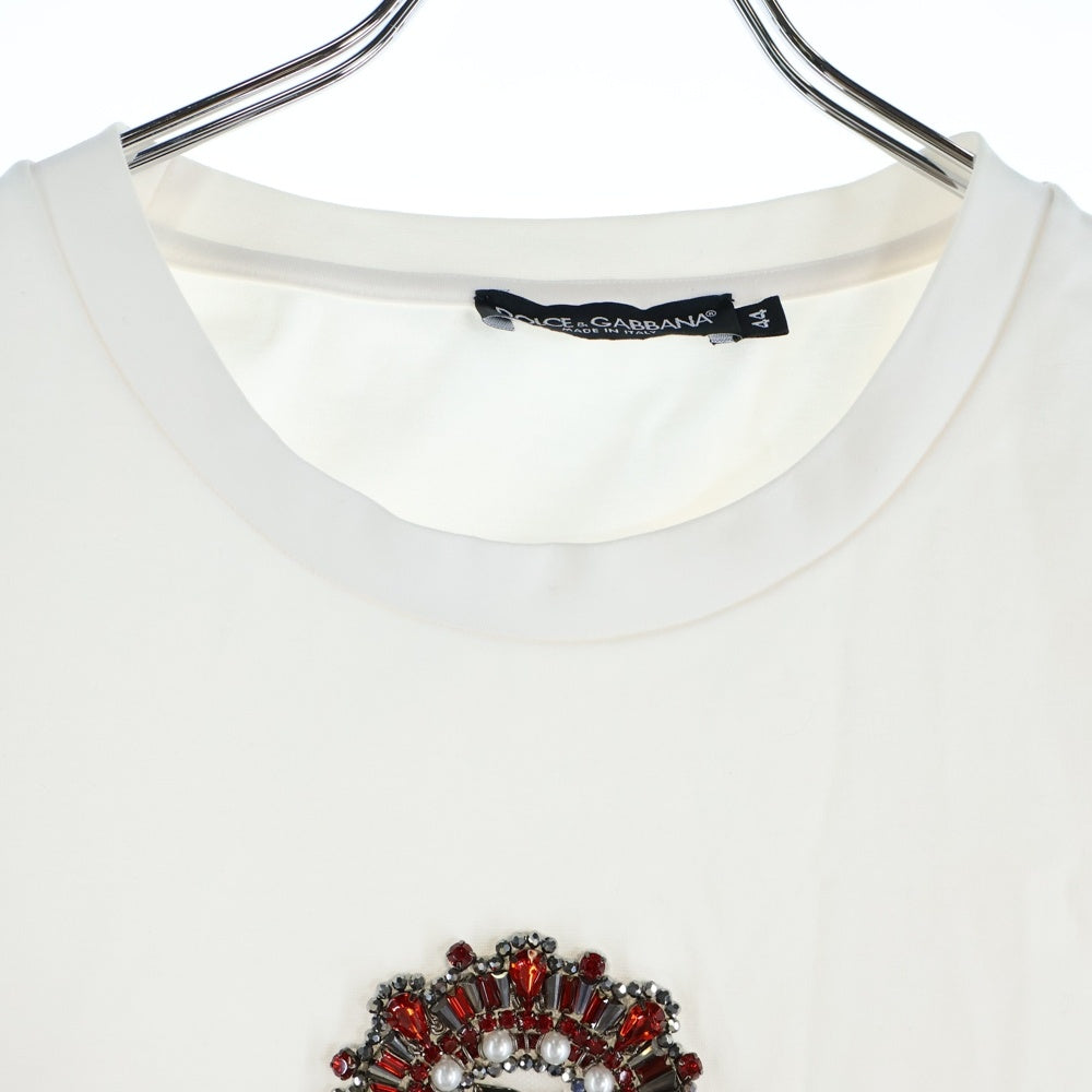 DOLCE & GABBANA(ドルチェアンドガッバーナ) RHINESTONE LOGO TEE ラインストーン フロントロゴ 半袖Tシャツ ホワイト G8NC5Z G7CC1