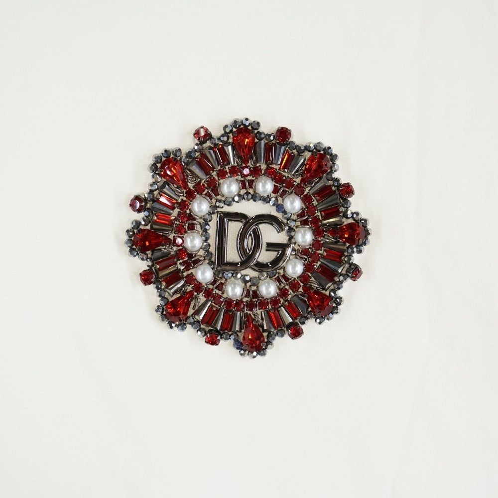 DOLCE & GABBANA(ドルチェアンドガッバーナ) RHINESTONE LOGO TEE ラインストーン フロントロゴ 半袖Tシャツ ホワイト G8NC5Z G7CC1