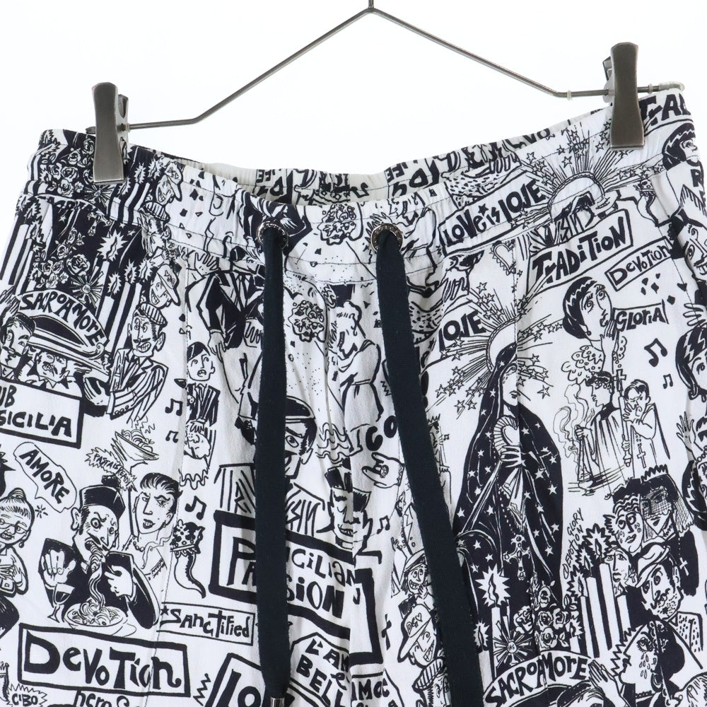 DOLCE & GABBANA(ドルチェアンドガッバーナ) 総柄 コミックデザイン パンツ ホワイト/ブラック GYQDAT FS8B6