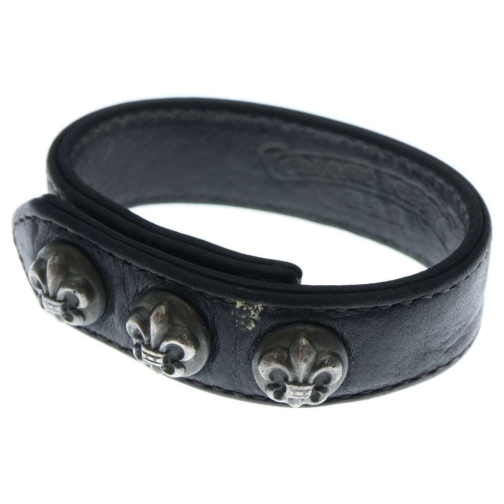 CHROME HEARTS(クロムハーツ) 3BTN 2SNP フレアボール 3ボタン2スナップ レザーブレスレット ブラック/シルバー BCA123