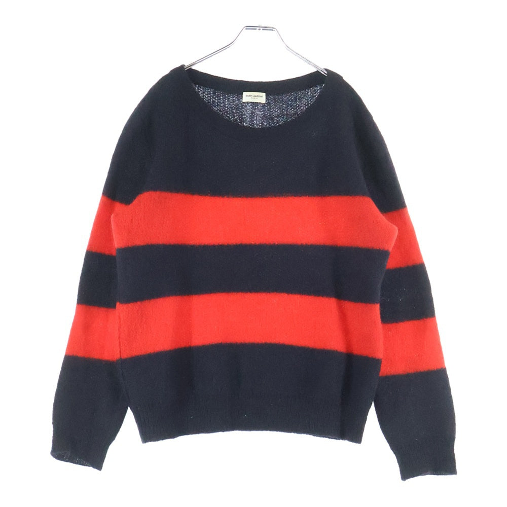 SAINT LAURENT PARIS(サンローランパリ) 13AW Mohair Striped Knit モヘヤ ストライプ ニットセーター ブラック/レッド 330368