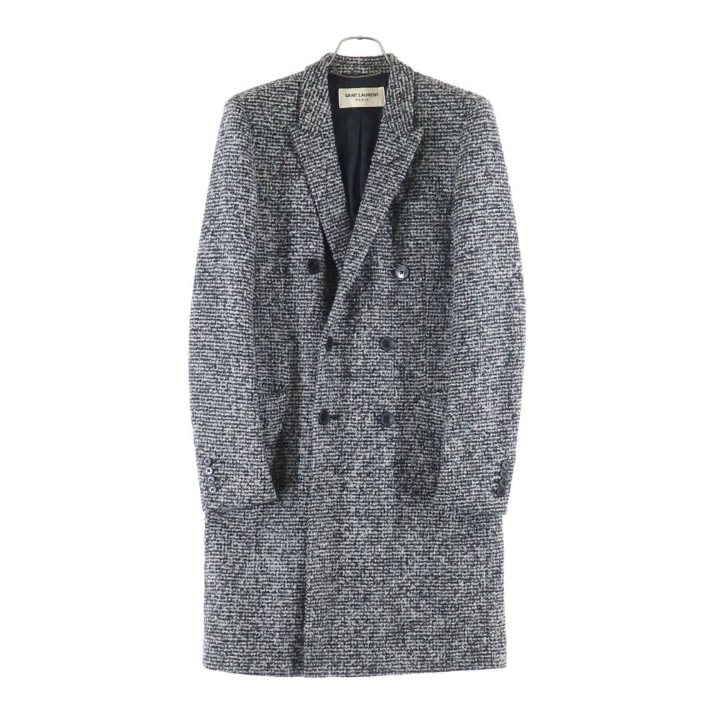SAINT LAURENT PARIS(サンローランパリ) エディ期 ヘリンボーン ツイードチェスターコート ブラック/グレー 324698