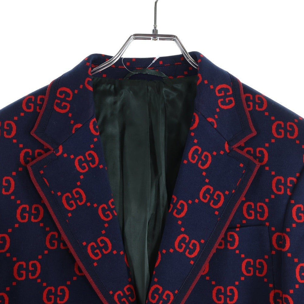 GUCCI(グッチ) 18SS GG総柄ジャガード 2B テーラードジャケット ネイビー/レッド 495218
