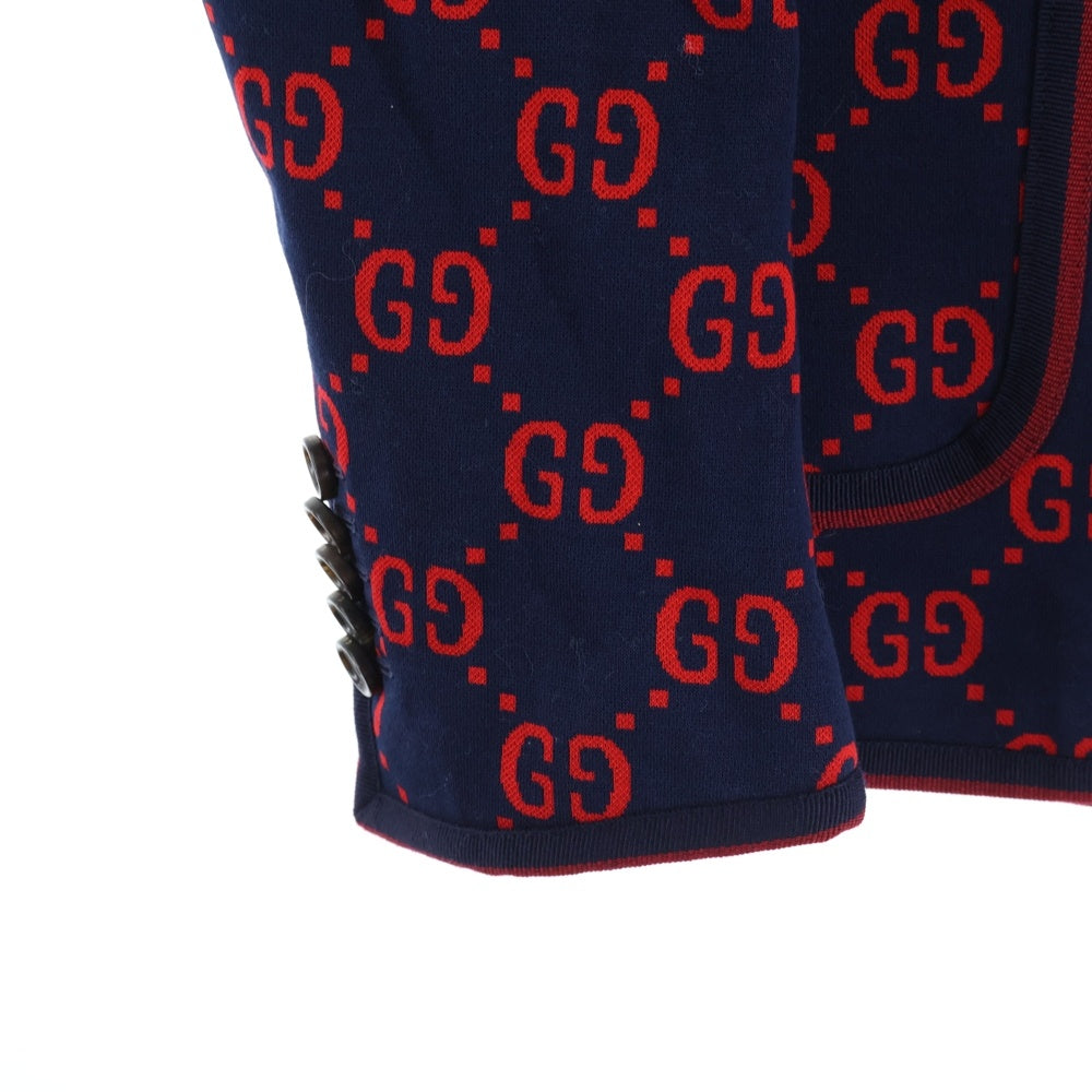 GUCCI(グッチ) 18SS GG総柄ジャガード 2B テーラードジャケット ネイビー/レッド 495218