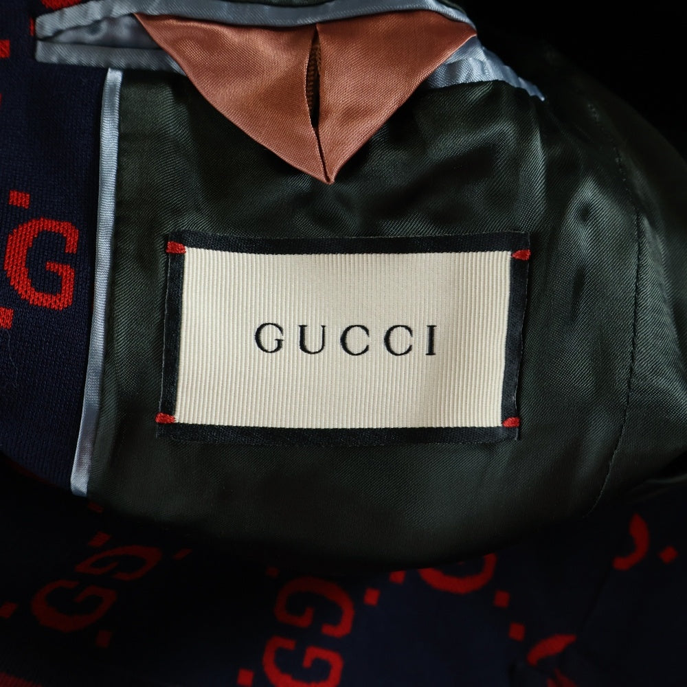 GUCCI(グッチ) 18SS GG総柄ジャガード 2B テーラードジャケット ネイビー/レッド 495218