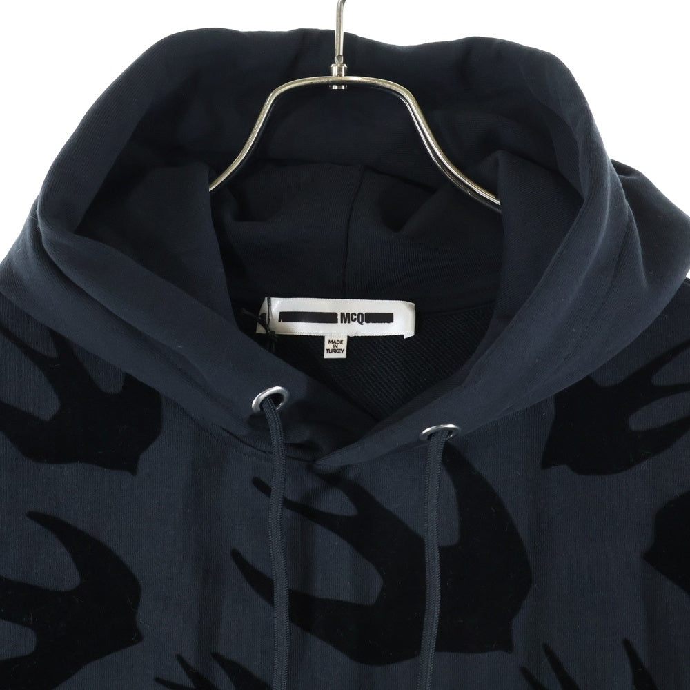 McQ(マックキュー) Swallow Print Hoodie プルオーバースウェットパーカー フーディー ブラック 545412 RLT74