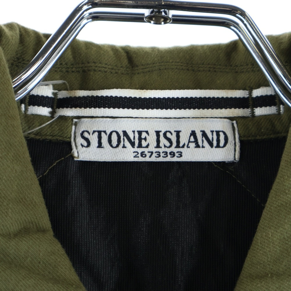 STONE ISLAND(ストーンアイランド) 11AW Nylon Quilt Cotton Overshirt ロゴワッペン 裏地キルティング 長袖シャツ カーキ 551510906