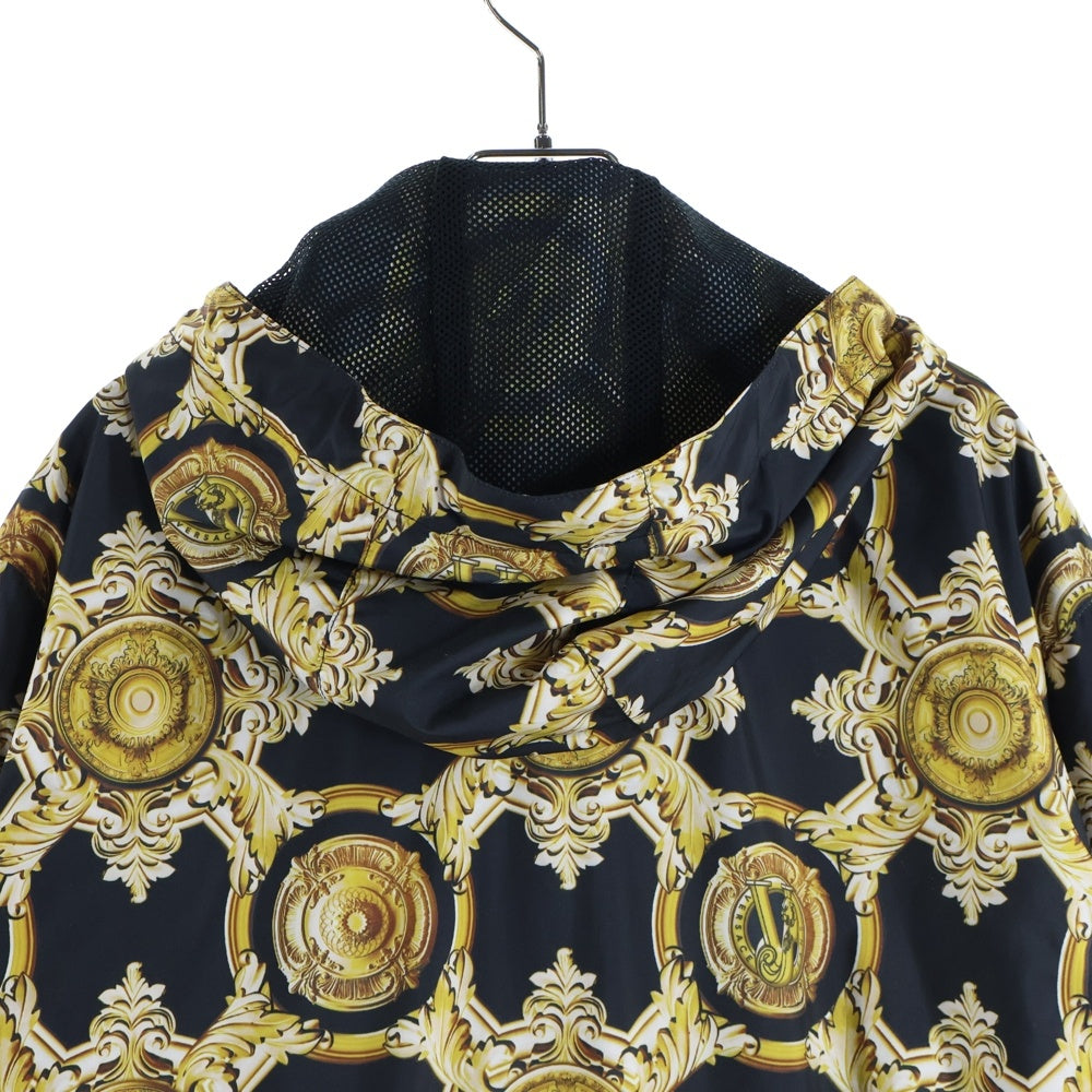VERSACE(ヴェルサーチ) Nylon Jacket 総柄ナイロンジャケット ジップアップパーカー フーディー ブラック/ゴールド