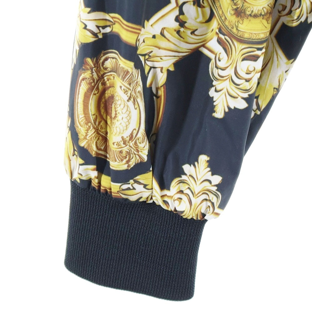 VERSACE(ヴェルサーチ) Nylon Jacket 総柄ナイロンジャケット ジップアップパーカー フーディー ブラック/ゴールド