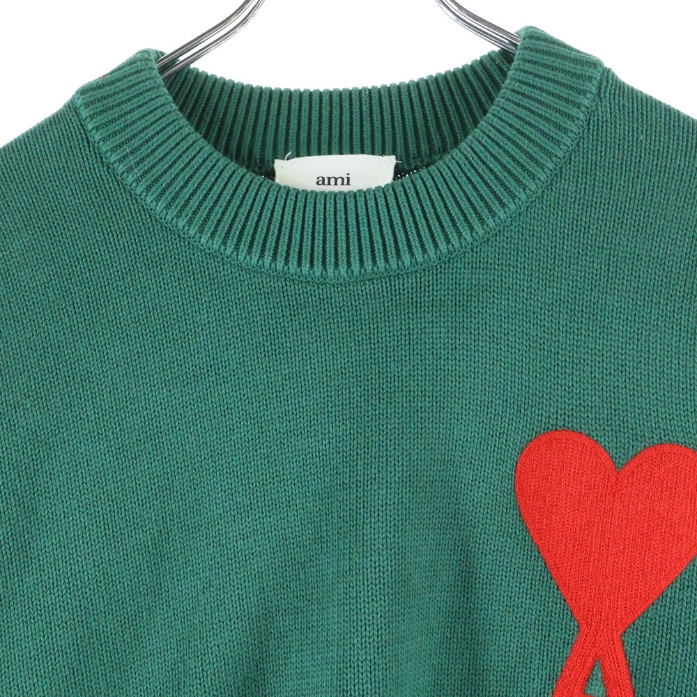 ami グリーン ニットセーター ハート刺繍 AMI Alexandre Mattiussi(アミアレクサンドルマテュッシ) Knit Sweater
