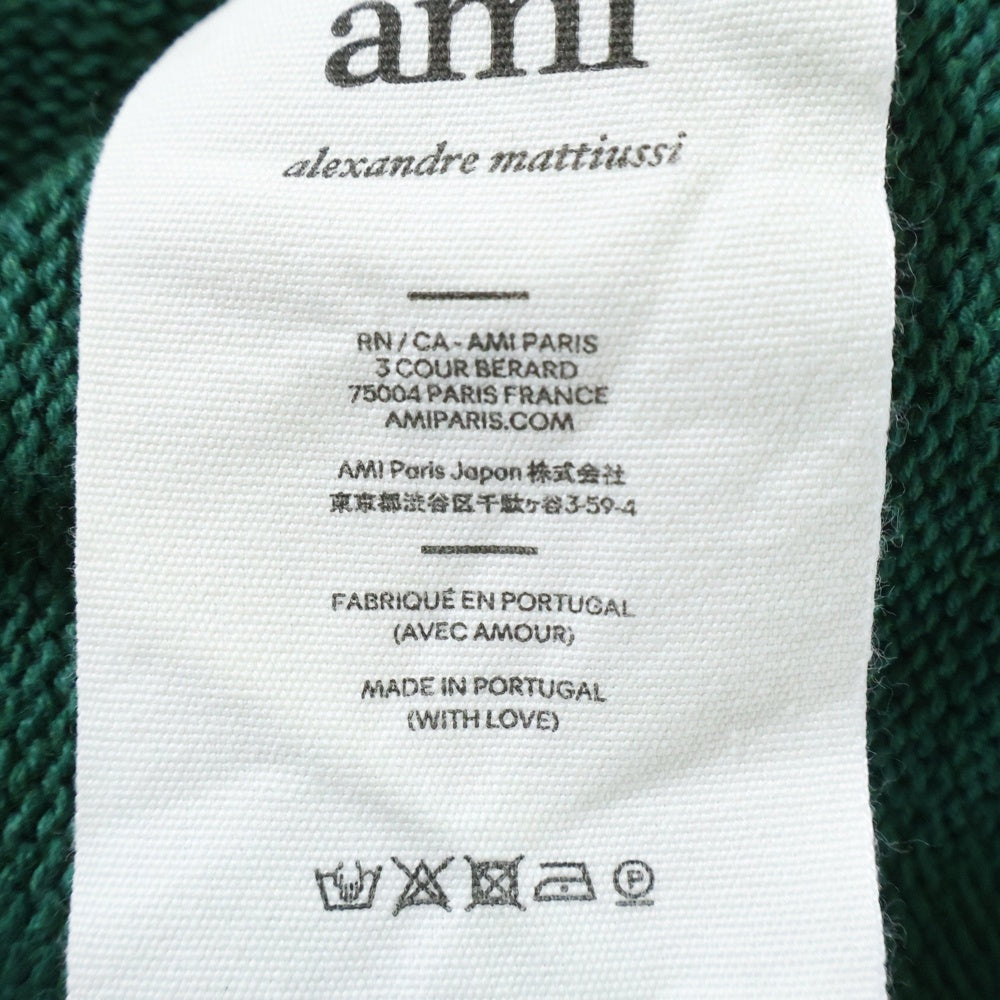 AMI Alexandre Mattiussi(アミアレクサンドルマテュッシ) Knit Sweater ハートロゴ刺繍 クルーネックウールニットセーター グリーン A21HK009.016