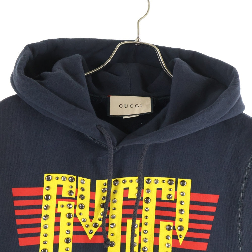 GUCCI(グッチ) Sleeveless Hoodie スタッズ装飾 ノースリーブ プルオーバースウェットパーカー フーディー ブラック 663243 XJET5