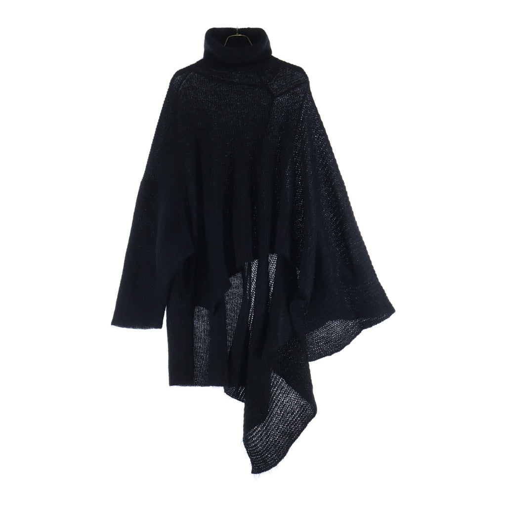 Yohji Yamamoto + NOIR(ヨウジヤマモトプリュスノアール) モヘア混 ハイネック ケープコート ポンチョ ブラック NC-K05-189