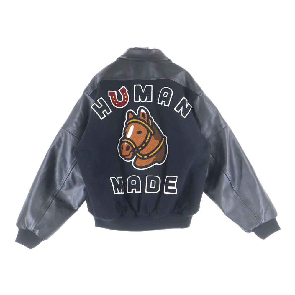 HUMAN MADE(ヒューマンメイド) 26SS STADIUM JACKET バックロゴ刺繍 バーシティジャケット スタジャン ブルゾン ブラック HM31JK001